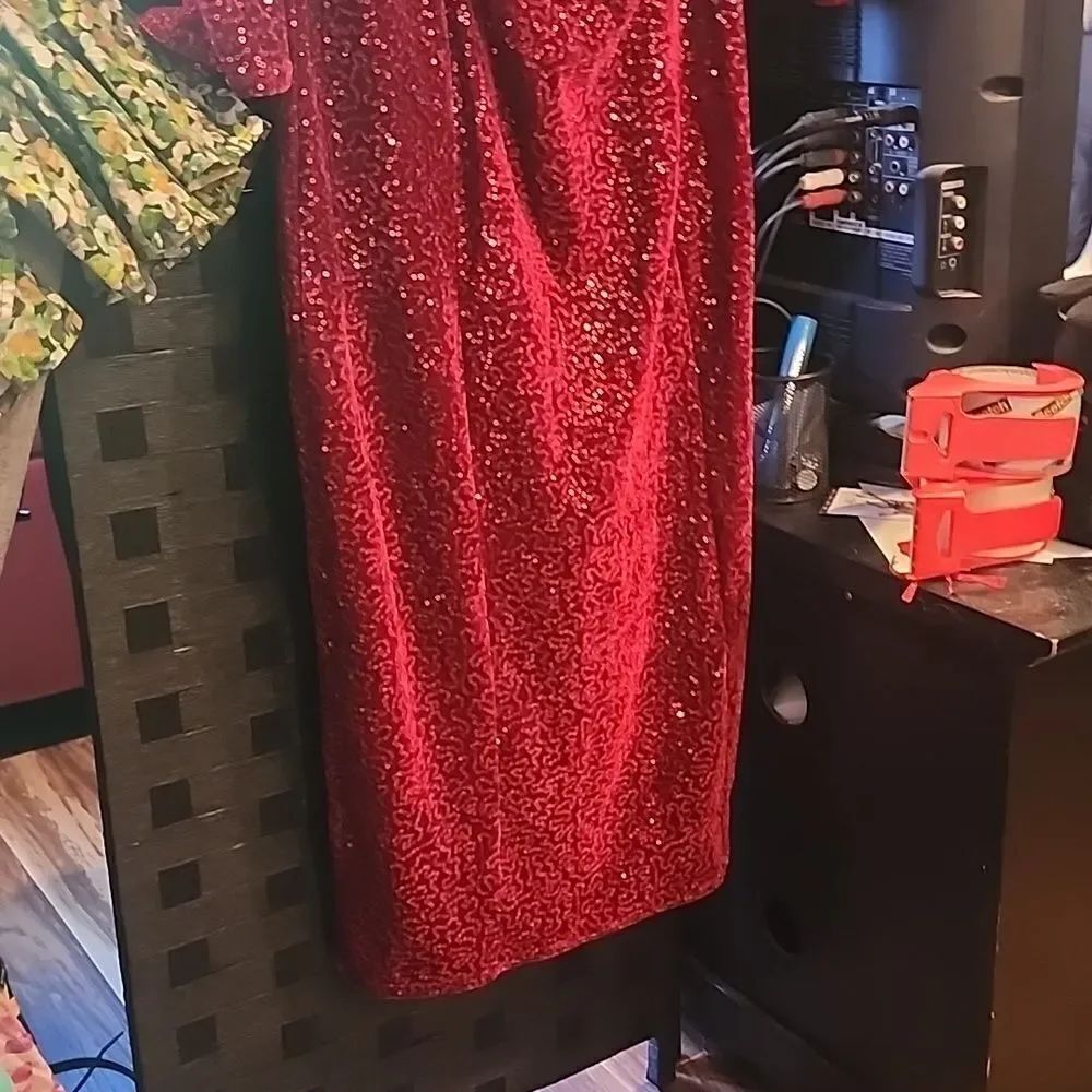 Red Sequin Dress Top Vintage Size 8 - Picture 4 of 6